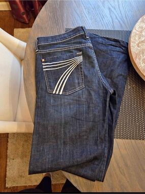 7 For All Mankind Dark Indigo Jeans with White Pocket Stitch